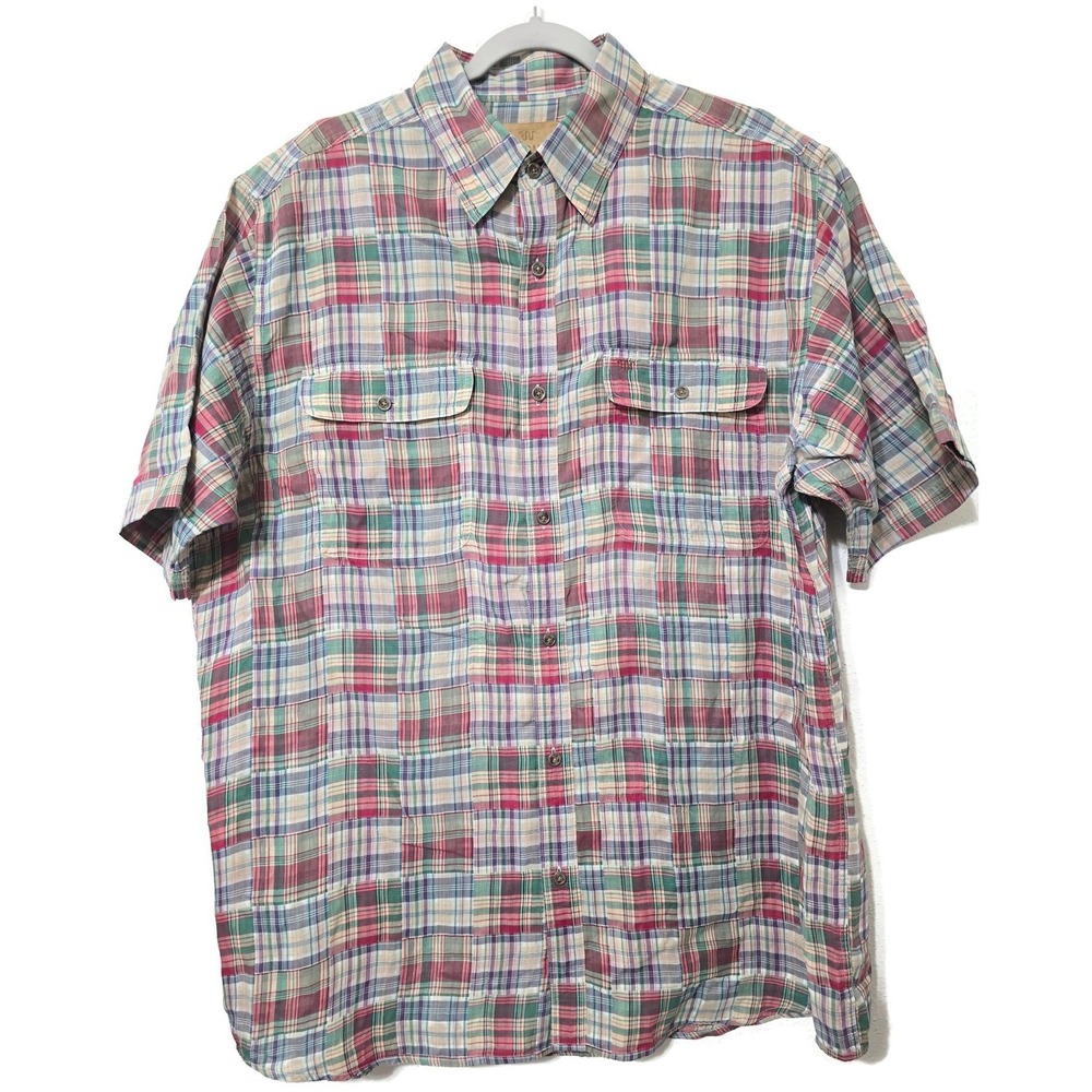 King Ranch Shirt Mens XLT Multicolor Plaid Short Sleeve Button Front Casual